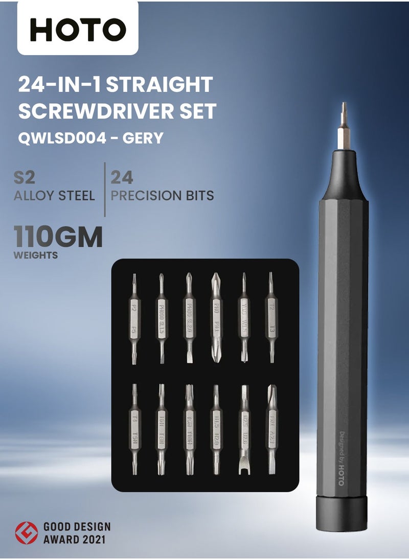 HOTO 24-in-1 Precision Screwdriver Pen Set – Gray, Magnetic Repair Tool Kit with S2 Steel Bits, Aluminum Alloy Body for Electronics, Glasses, Watches, Laptops, DIY & Gadgets – QWLSD004  - Image 2