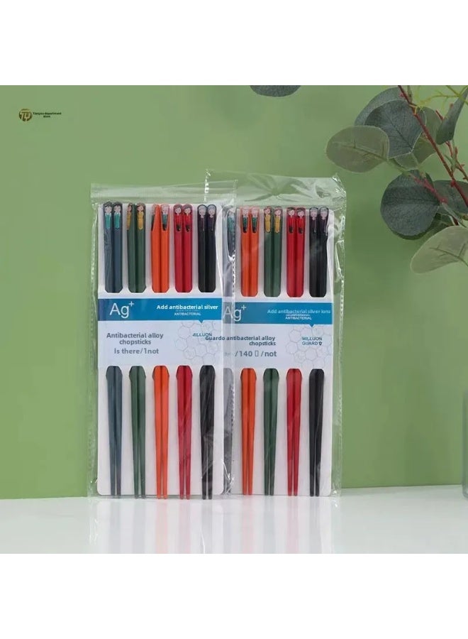 Alloy Chopsticks Gold Fork Chopsticks Hotel Alloy Chopsticks 5 Colors Nail Chopsticks Round Top Fork Chopsticks 6 Colors Nail Ch-Color:5-color Round Ding Fu Chopsticks (5 Pairs)  - Image 2