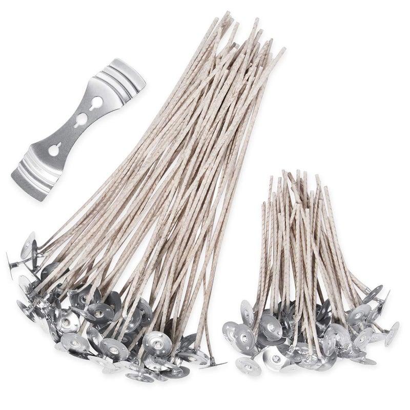 Candle WicksSMALUCK 100 Pcs Organic Soy Pre Waxed Cotton Candle Wick 20cm and 10 cm Long with 1Pc Stainless Wick Holder Sustainer for Candle Making84