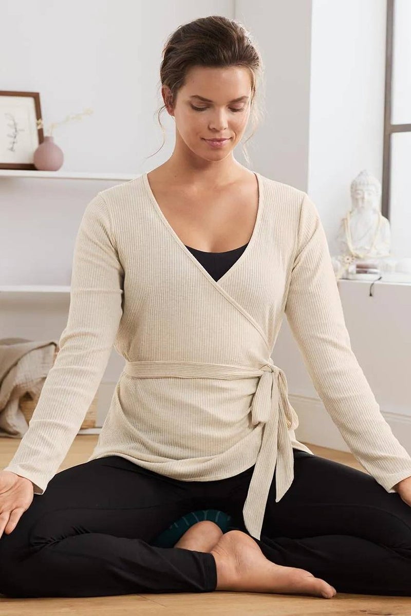 Tchibo Women Sportswear Fit Long Sleeve Wrap Yoga Cardigan, Beige  - Image 1