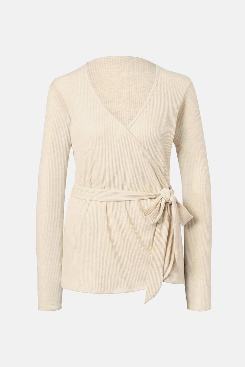 Tchibo Women Sportswear Fit Long Sleeve Wrap Yoga Cardigan, Beige  - Image 2