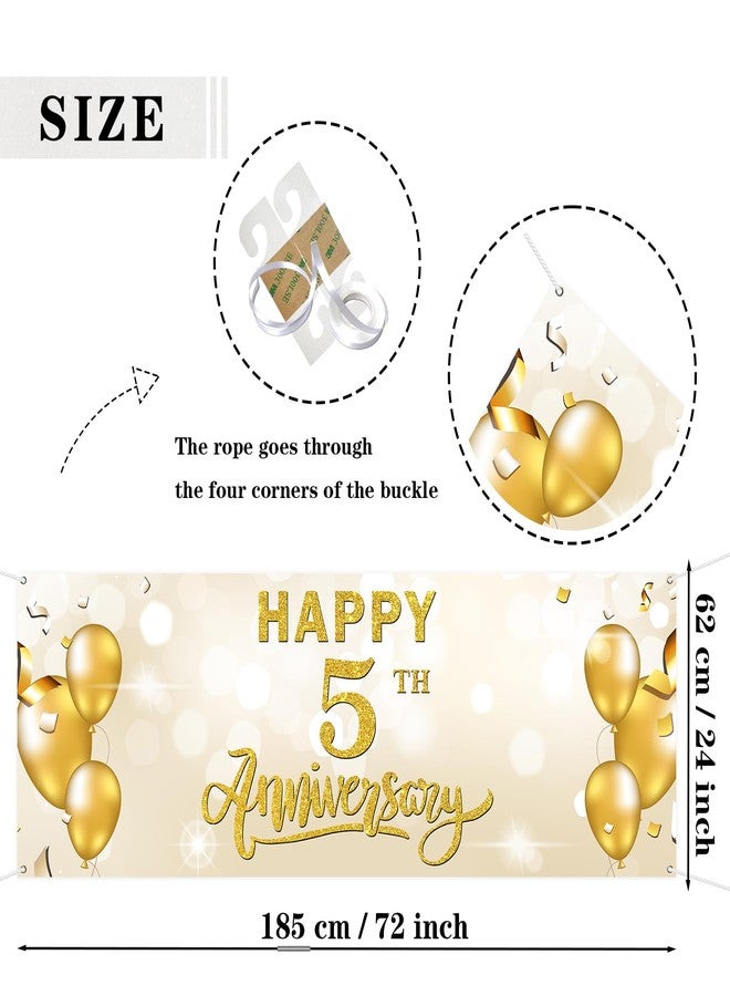 WeBenison Large Happy 5th Anniversary Banner - Gold - 72 x 24 Inch - Polyester - Fade Resistant - Occasion - Garden/Home - 5th Anniversary, Happy - Couples & Families - Image 2