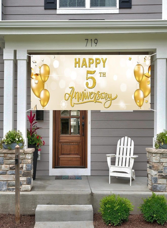 WeBenison Large Happy 5th Anniversary Banner - Gold - 72 x 24 Inch - Polyester - Fade Resistant - Occasion - Garden/Home - 5th Anniversary, Happy - Couples & Families - Image 4