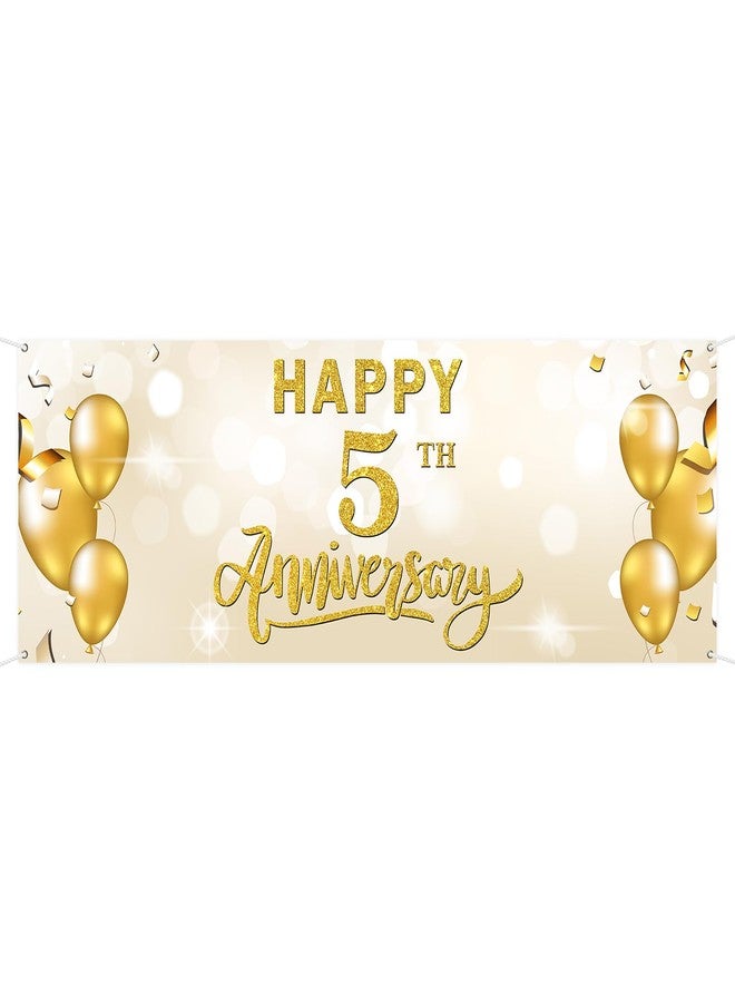 WeBenison Large Happy 5th Anniversary Banner - Gold - 72 x 24 Inch - Polyester - Fade Resistant - Occasion - Garden/Home - 5th Anniversary, Happy - Couples & Families - Image 1