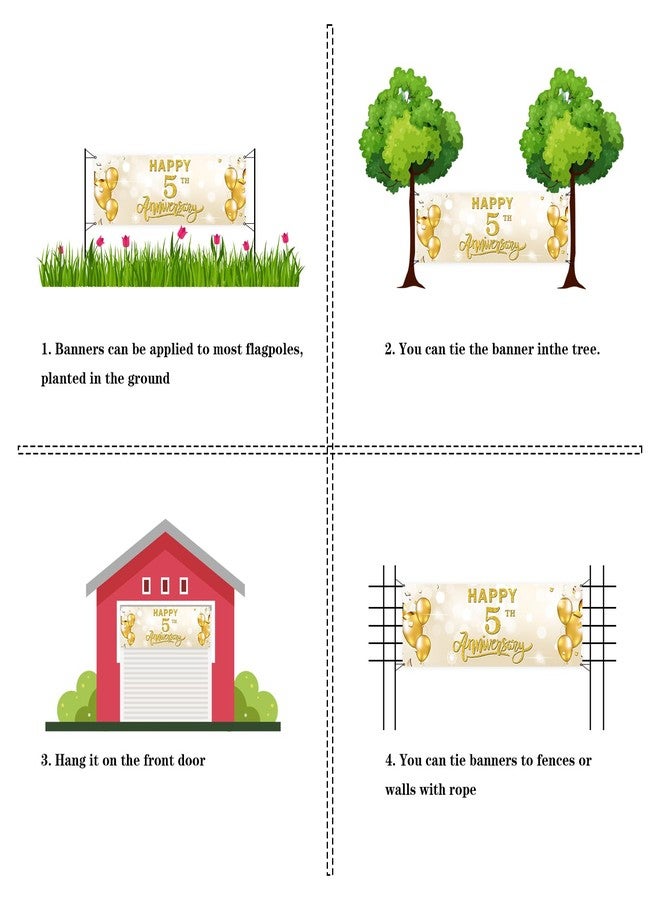 WeBenison Large Happy 5th Anniversary Banner - Gold - 72 x 24 Inch - Polyester - Fade Resistant - Occasion - Garden/Home - 5th Anniversary, Happy - Couples & Families - Image 3