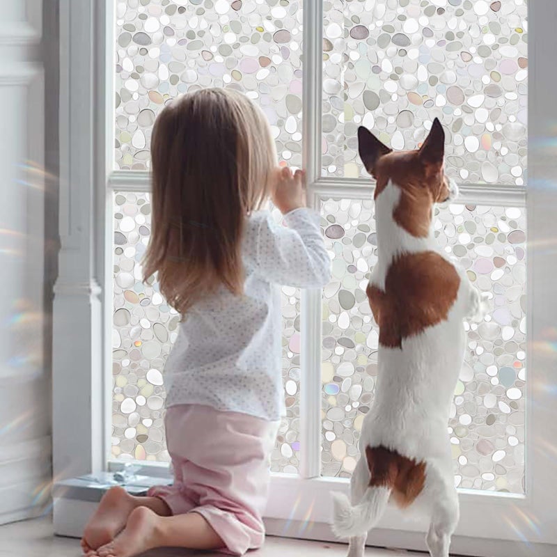 LEMON CLOUD Window Film, Vinyl Clings, Stained 3D Decorative Stickers for Glass, Static Door Window Covering, Tinted Window Decals, Frosted Privacy, Self-Adhesive, Pebble Pattern (35.4In X 78.7In) - Image 2