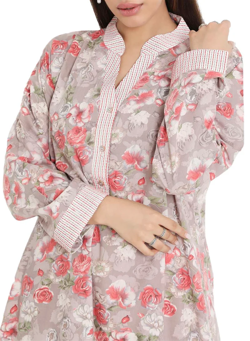 هانا آند سارا LONG VISCOSE FLORAL PRINTED COLLAR ARABIC KAFTAN JALABIYA FARASHA DRESS