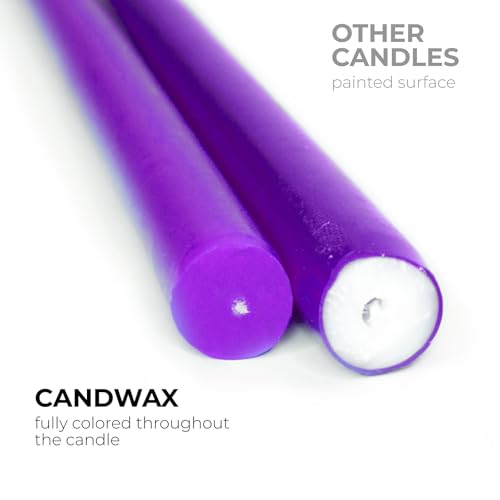 CANDWAX 8 inch Taper Candles Set of 12 - Dripless Dinner, Party or Wedding Candles - Purple - Image 2
