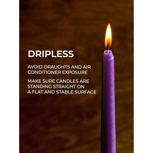 CANDWAX 8 inch Taper Candles Set of 12 - Dripless Dinner, Party or Wedding Candles - Purple - Image 4