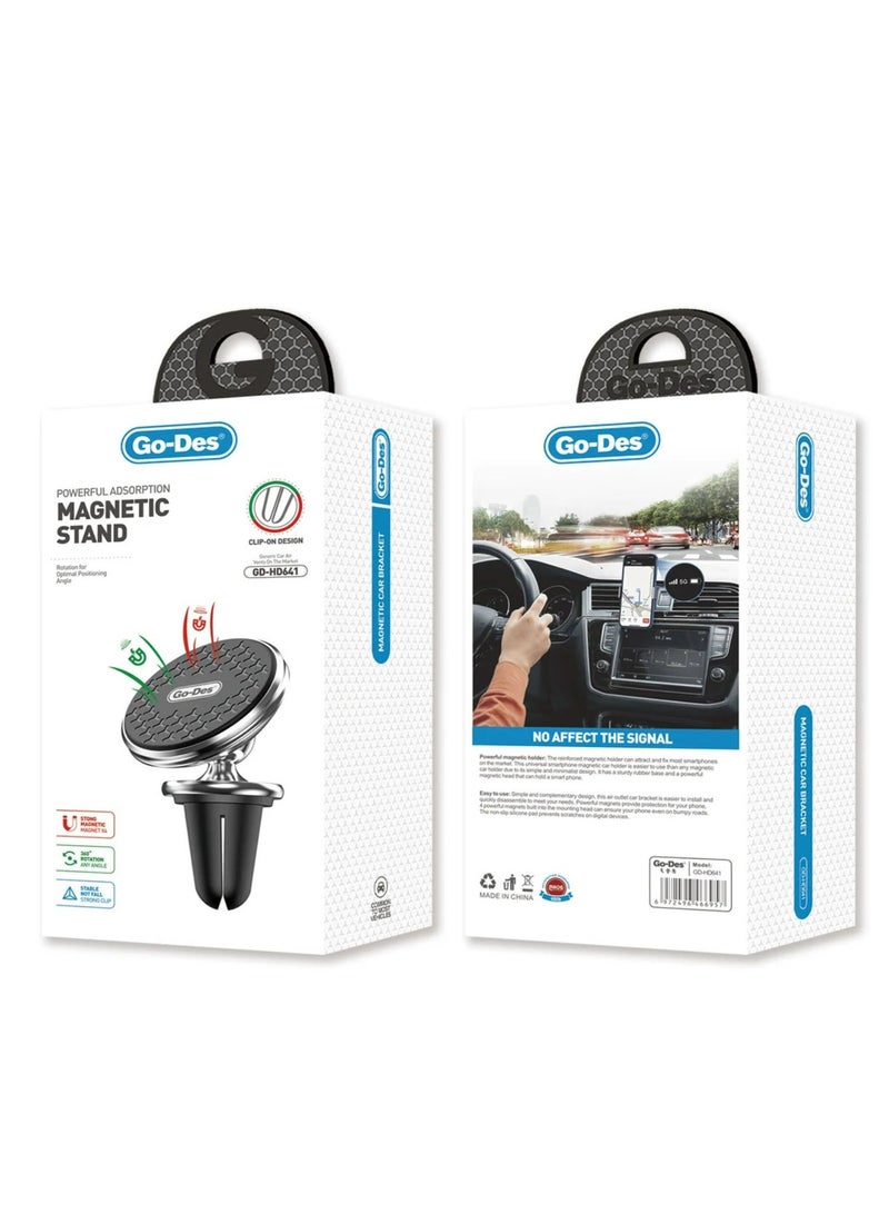GO-DES 360° Magnetic Car Phone Holder Air Vent Mount with Strong Magnets One-Hand Operation with Anti-Scratch Pad Universal Fit- Black - Image 2