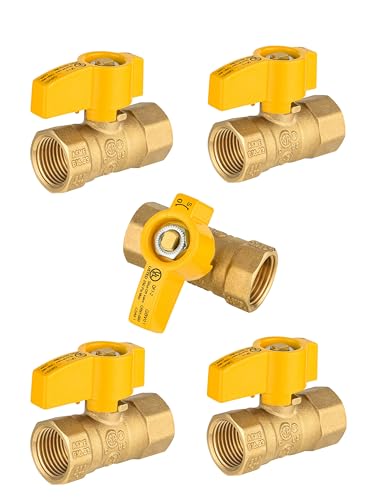 EFIELD Pack of 5 EFIELD Gas Ball Valve with 12 FIP x 12 FIP brass Fittings for Gas Connectors with QuarterTurn CSA Approved 5VALVE2345PCS - Image 1