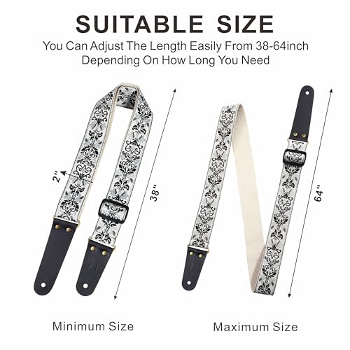 Nefelibata Guitar Strap, Embroidered Cotton Guitar Straps with Head Cowhide Leather Ends for Bass, Electric & Acoustic Guitar, with Strap Button, 1 Pair of Strap Locks and 4 Guitar Picks - Image 5