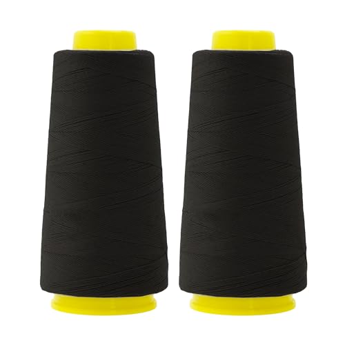 Mandala Crafts Black Mercerized Cotton Thread for Sewing Machines Serger and Embroidery  2400 Yards 50WT Cotton Cone Quilting Thread