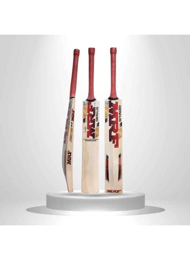 إم آر إف مضرب كريكيت MRF Genius Kingdom المصنوع من خشب الصفصاف الإنجليزي - مقبض قصير SH - Image 1