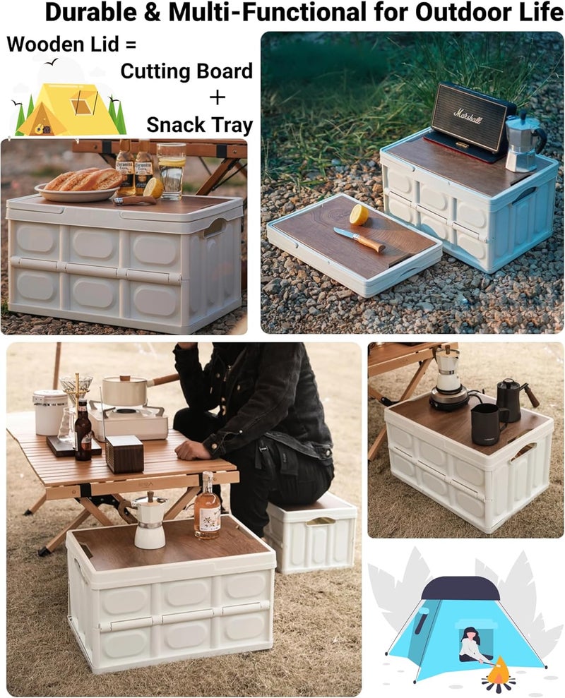 BovcTrraann 30L Collapsible Picnic Basket Foldable Folding Camping Box with Lid and Handle Collapsible Storage Bin with Waterproof Fabric Plastic Waterproof Storage Basket for Camping Picnic Home Outdoor, White - Image 5