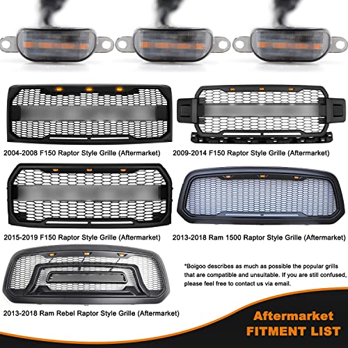 Boigoo Front Grille Light Compatible with Ford F150 Raptor 2004-2019 & Dodge Ram 1500 2013-2018 Raptor Style Aftermarket Grilles, Cars Grid Decorative Amber LED (Yellow Lights Smoked Lens) - Image 5