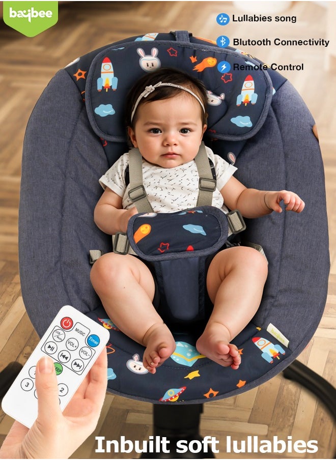 BAYBEE - Electric Baby Rocker with 5 Sway Speeds, Remote Control Music and Hanging Toys Multifunctional Soothing Vibrational Baby Resting Portable Automatic Baby Swing Cradle for Infant Babies Boy Girl Navy Blue - Image 1