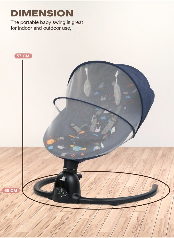 BAYBEE - Electric Baby Rocker with 5 Sway Speeds, Remote Control Music and Hanging Toys Multifunctional Soothing Vibrational Baby Resting Portable Automatic Baby Swing Cradle for Infant Babies Boy Girl Navy Blue - Image 1
