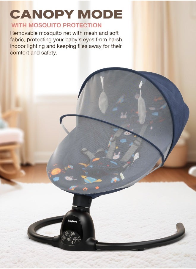 BAYBEE - Electric Baby Rocker with 5 Sway Speeds, Remote Control Music and Hanging Toys Multifunctional Soothing Vibrational Baby Resting Portable Automatic Baby Swing Cradle for Infant Babies Boy Girl Navy Blue - Image 1