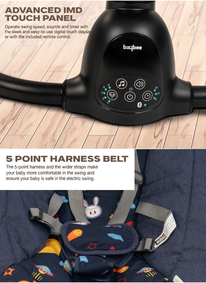 BAYBEE - Electric Baby Rocker with 5 Sway Speeds, Remote Control Music and Hanging Toys Multifunctional Soothing Vibrational Baby Resting Portable Automatic Baby Swing Cradle for Infant Babies Boy Girl Navy Blue - Image 1