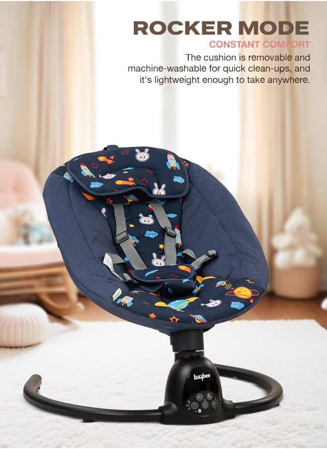 BAYBEE - Electric Baby Rocker with 5 Sway Speeds, Remote Control Music and Hanging Toys Multifunctional Soothing Vibrational Baby Resting Portable Automatic Baby Swing Cradle for Infant Babies Boy Girl Navy Blue - Image 1