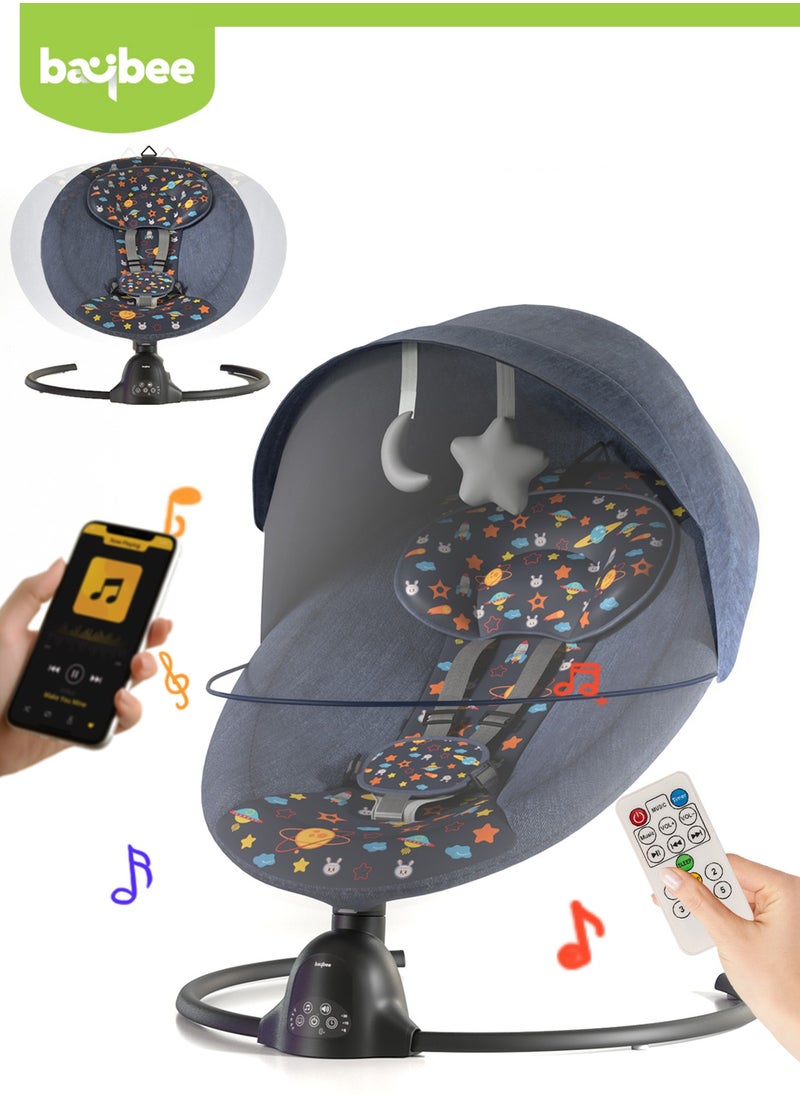 BAYBEE - Electric Baby Rocker with 5 Sway Speeds, Remote Control Music and Hanging Toys Multifunctional Soothing Vibrational Baby Resting Portable Automatic Baby Swing Cradle for Infant Babies Boy Girl Navy Blue - Image 1