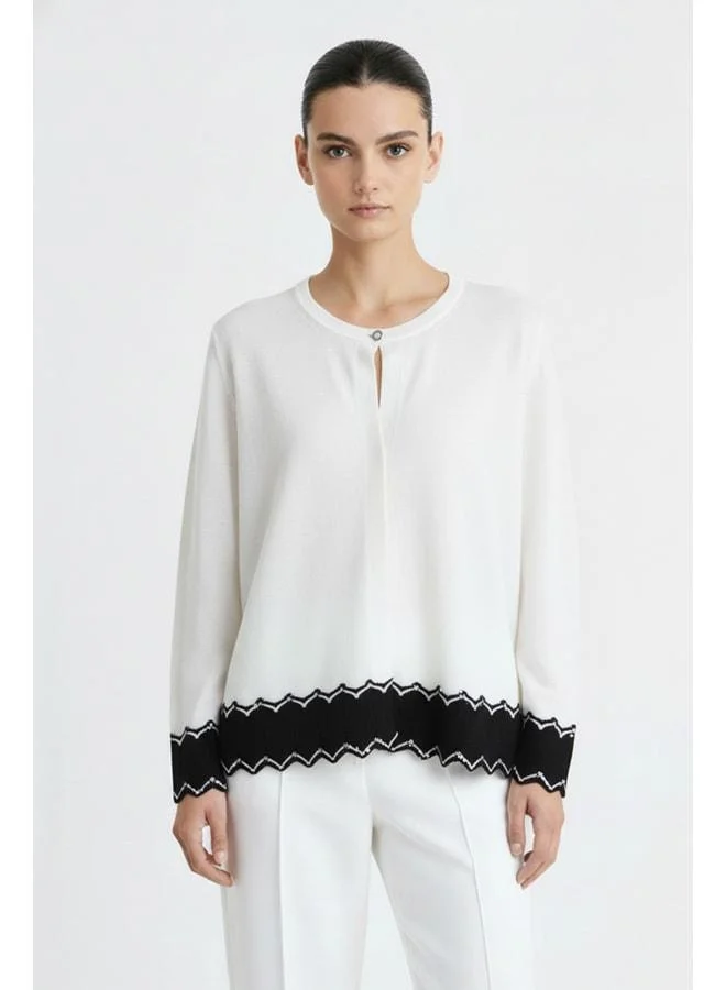 Mısırlı 1951 Beige Black Skirt Edge Pattern Women's Jacket.