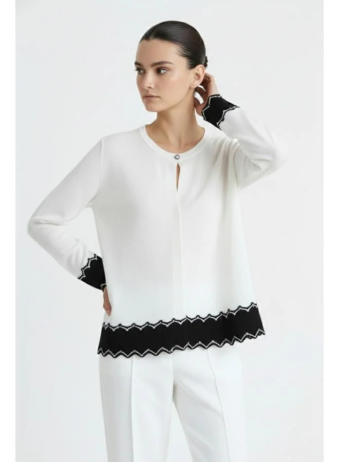 Mısırlı 1951 Beige Black Skirt Edge Pattern Women's Jacket.