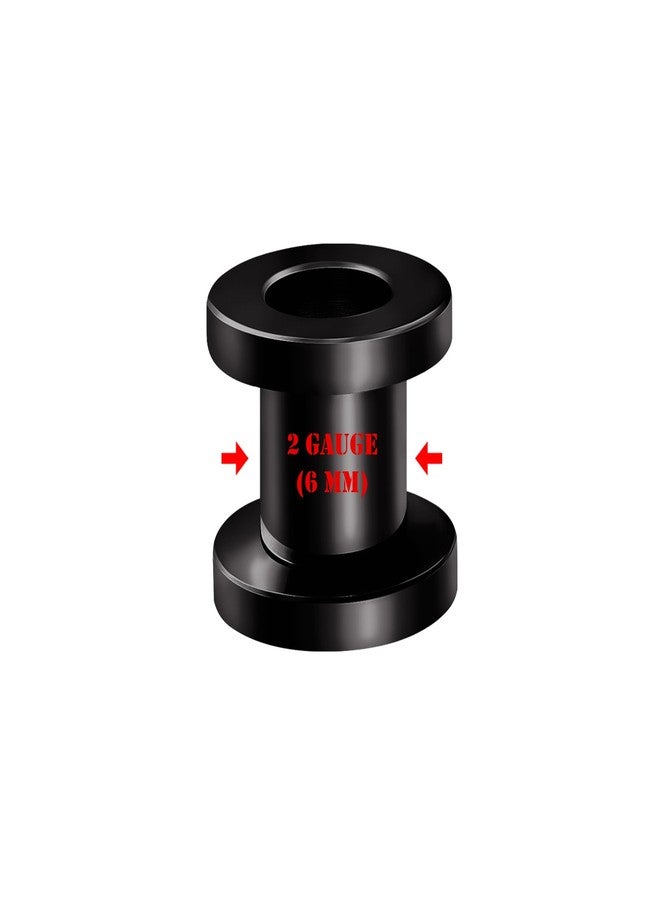 BIG GAUGES Pair of 316L Surgical Steel Black Anodized Screw-fit Piercing Jewelry Ear Stretching Lobe Plugs flesh Tunnel Earring, Stainless Steel,Steel, - Image 2