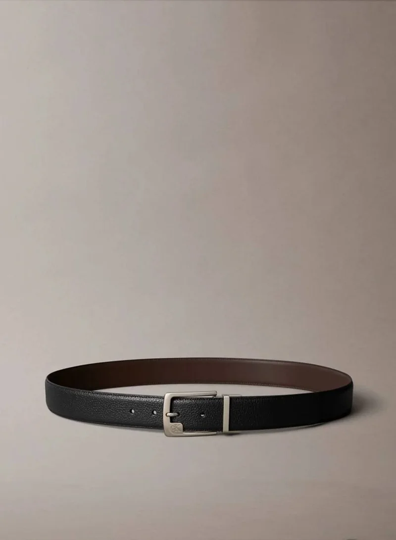 Calvin Klein Black/CK Dark Brown/Pewter Leather Frame Buckle Belt for Men | Best Price UAE