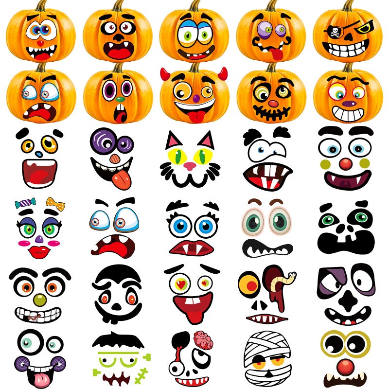 Aowplc 62 Faces Halloween Pumpkin Decorating Stickers Large JackOLantern Craft Kits for Halloween Party Favors and Trick or Treat Supplies - Image 2