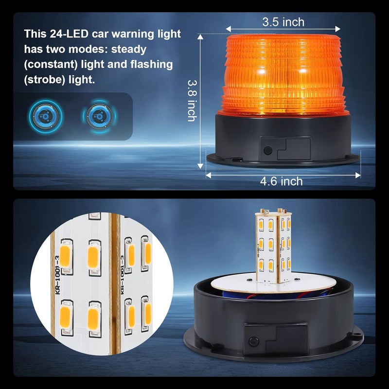 AnTom Magnetic Wireless Beacon Light, Rechargeable Emergency Flashing Warning Battery Operated Strobe Lights for Truck Vehicle, with 12-24v Cigarette Lighter Plug, Amber - Image 4