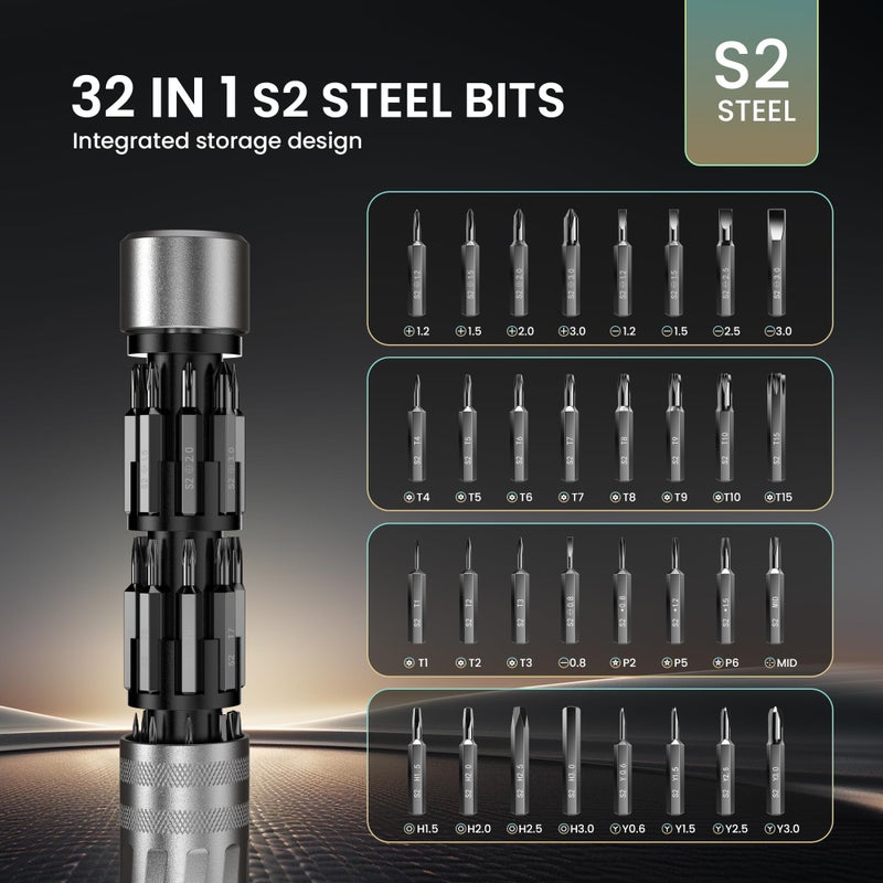 JOREST 32 in 1 Small Precision Screwdriver Set, Tool Gifts for Men Dad Him, Portable Multibit Screwdriver Repair Tool, EDC Pen Screwdriver for Glasses, Watches, MacBook, Laptop, PS5, Xbox, Electronics - Image 2