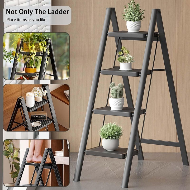 Step Stool – 4-Step Folding Ladder – Lightweight Anti-Slip Design, 330 lbs Support, Compact Storage Option, Ideal for Home, Kitchen, Garage, Cleaning, and High Shelves Access - Image 2