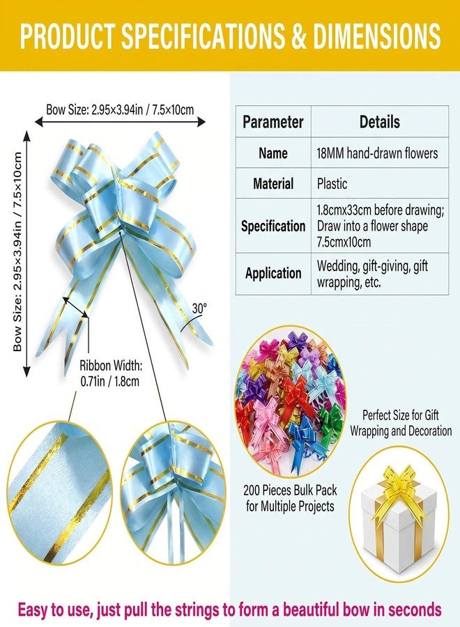 Elandy 200 PCS Ribbon Pull Bows Decorative Present Basket Festival Gift String Wrap Bows for Christmas Wedding Party Thanks Giving(1.8cm/0.7inc Width 6-10 Color Random - Image 2
