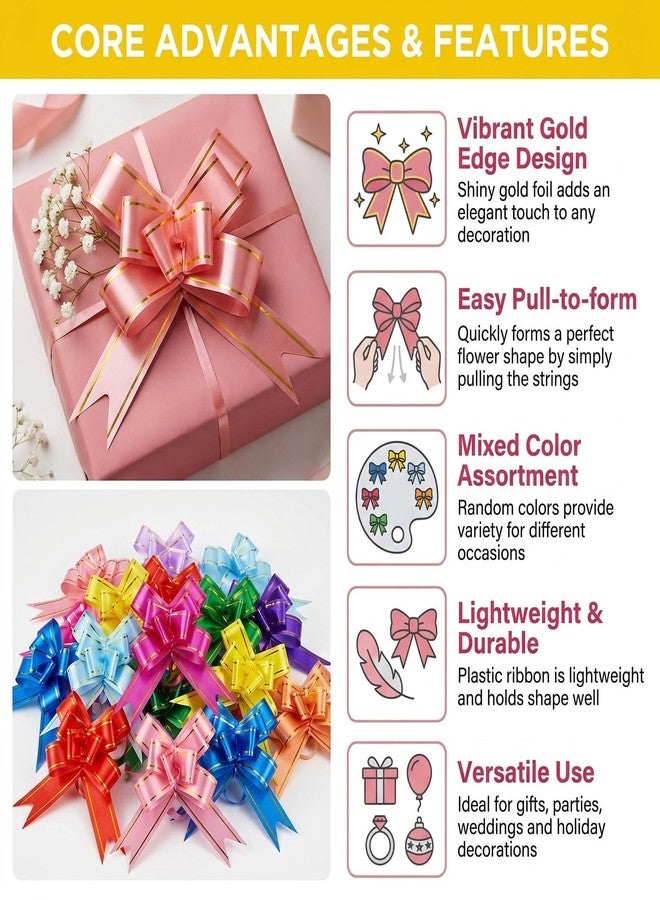 Elandy 200 PCS Ribbon Pull Bows Decorative Present Basket Festival Gift String Wrap Bows for Christmas Wedding Party Thanks Giving(1.8cm/0.7inc Width 6-10 Color Random - Image 3