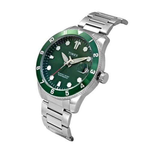 TIMEX Analog Watch for Man with Green Round Dial & Silver Stainless Steel Bracelet Band Water Resistant Men's Wrist Watches - TWEG30002 - Image 2