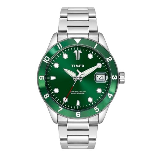 TIMEX Analog Watch for Man with Green Round Dial & Silver Stainless Steel Bracelet Band Water Resistant Men's Wrist Watches - TWEG30002 - Image 1