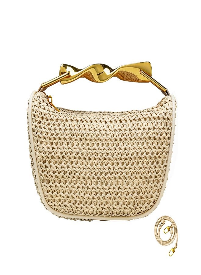 JYG Mini Handmade Straw Crossbody Bags for Women Summer Beach Satchel Purse Fashion Woven Shoulder Handbag with 2 Straps Khaki - Image 1