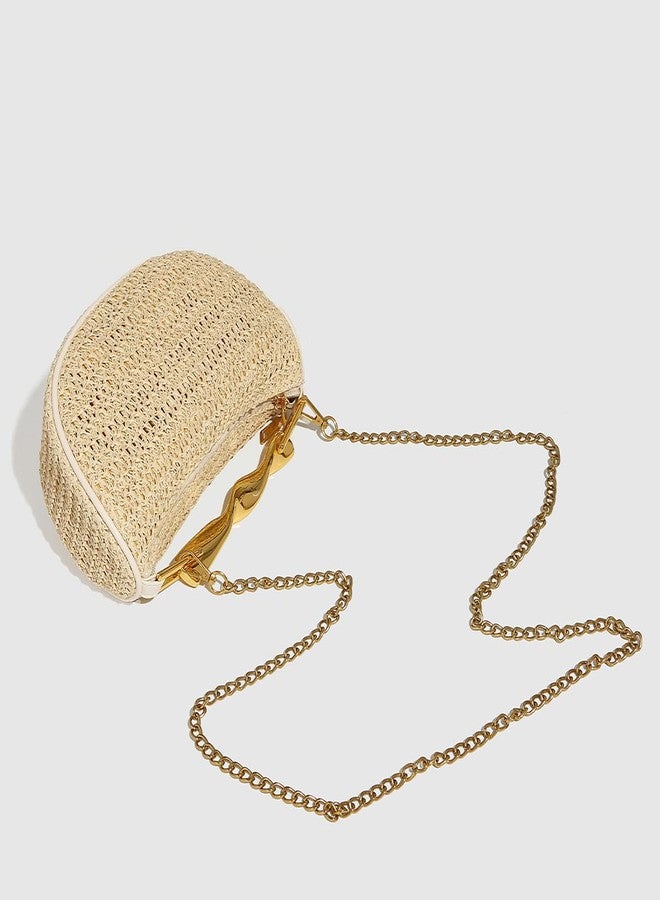 JYG Mini Handmade Straw Crossbody Bags for Women Summer Beach Satchel Purse Fashion Woven Shoulder Handbag with 2 Straps Khaki - Image 4