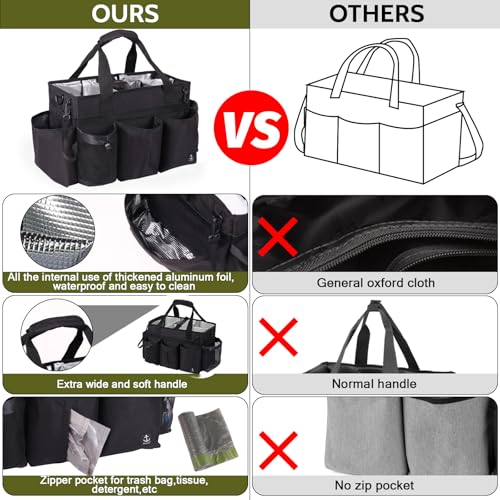 Timoxi Large Wearable Cleaning Caddy Bag with Detachable Divider, Cleaning Organizer with Handles, Cleaning Supply Tote with Adjustable Shoulder Strap&Waist Belt for Cleaners & Housekeeper (Black) - Image 3