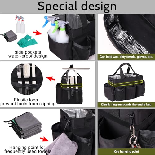 Timoxi Large Wearable Cleaning Caddy Bag with Detachable Divider, Cleaning Organizer with Handles, Cleaning Supply Tote with Adjustable Shoulder Strap&Waist Belt for Cleaners & Housekeeper (Black) - Image 4