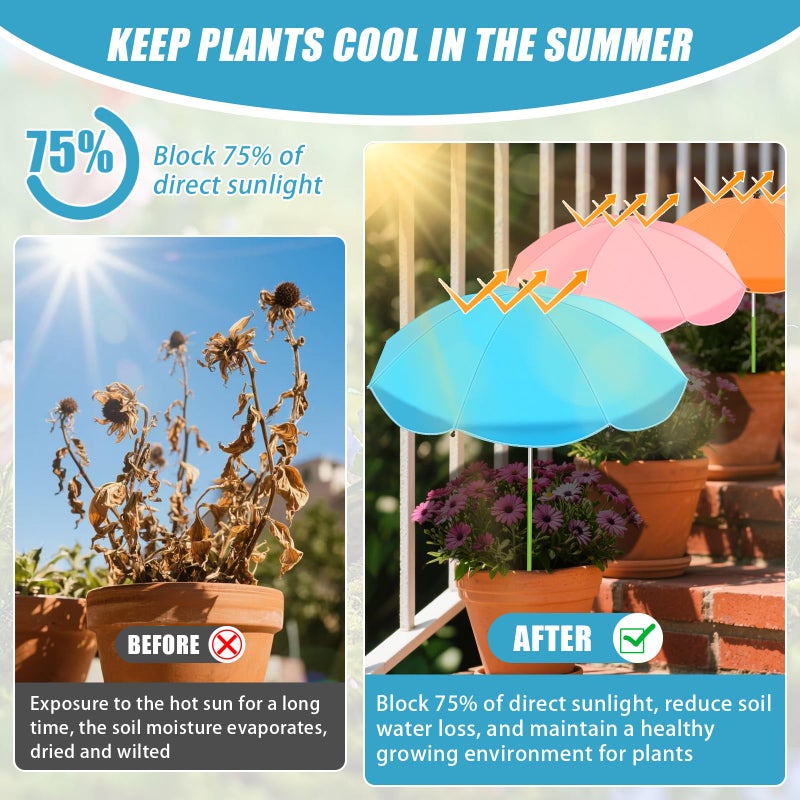 Axcoix 4 Pack Upgraded Plant Umbrellas for Outdoor Plants, 26" Larger Garden Plant Umbrella Shade with Adjustable Angle, 43.4" Higher Sun Shade for Plants, Potted Plant, Garden Beds - Image 4