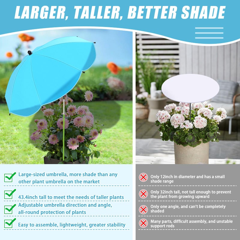 Axcoix 4 Pack Upgraded Plant Umbrellas for Outdoor Plants, 26" Larger Garden Plant Umbrella Shade with Adjustable Angle, 43.4" Higher Sun Shade for Plants, Potted Plant, Garden Beds - Image 5