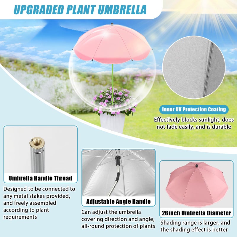 Axcoix 4 Pack Upgraded Plant Umbrellas for Outdoor Plants, 26" Larger Garden Plant Umbrella Shade with Adjustable Angle, 43.4" Higher Sun Shade for Plants, Potted Plant, Garden Beds - Image 3