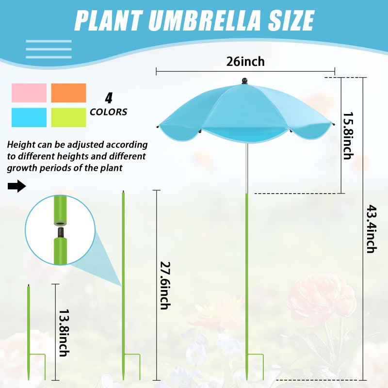 Axcoix 4 Pack Upgraded Plant Umbrellas for Outdoor Plants, 26" Larger Garden Plant Umbrella Shade with Adjustable Angle, 43.4" Higher Sun Shade for Plants, Potted Plant, Garden Beds - Image 2