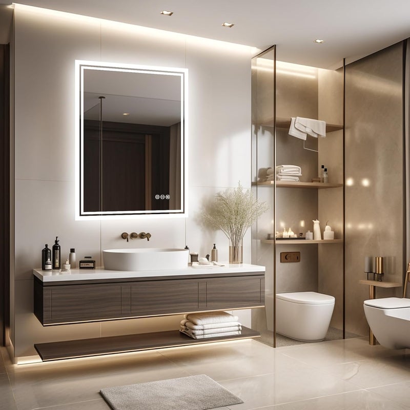 WISFOR Illuminated LED Bathroom Mirror: 50 x 70cm Rectangle Led Backlit Light Mirror Wall Mounted Bathroom Dimmable Mirror 3 Light Colors Makeup Mirror Anti-fog Vanity Mirror Smart Rectangle Mirror - Image 3