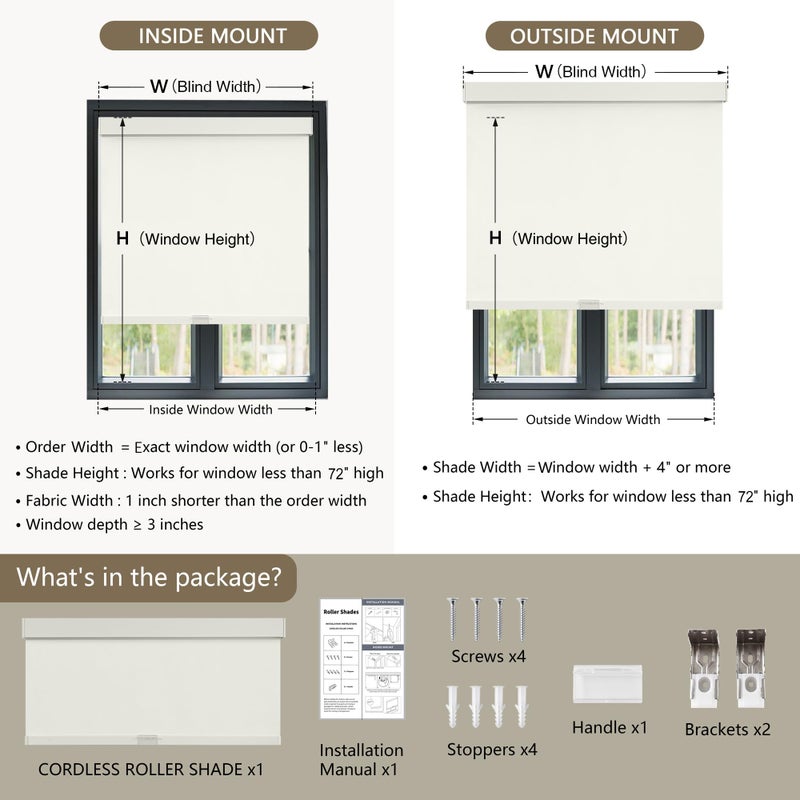 SUNOFF Cordless Blackout Roller Shades Blinds for Windows Free-Stop,Pull Down Room Darkening with Valance,Thermal Insulated Woven Fabric Window Door Blinds for Home,Office,Beige 34" W x 72" H - Image 5
