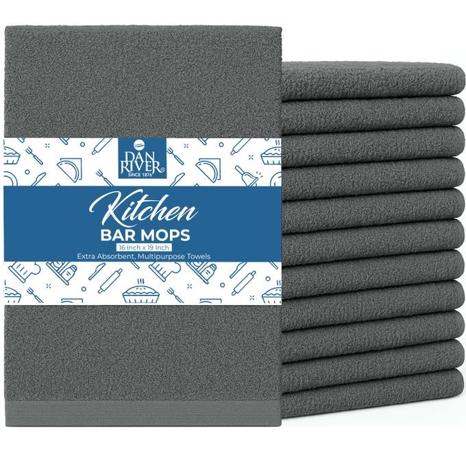 100 COTTON BAR MOP KITCHEN TOWELS 16X19 INCHES PACK OF 12 350 GSM GRAY HIGHLY ABSORBENT DISH TOWELS QUICKDRY REUSABLE MOPS FOR KITCHEN HOME RESTAURANTS AND OFFICES