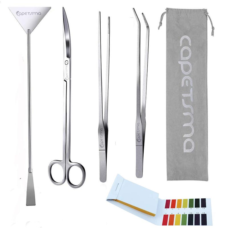 Capetsma Aquascape Long Stainless Steel Plant Tools Set - Aquarium Tweezers, Scissors, Spatula, Algae Scrapers - Fish Tank Cleaning Kit - Image 1